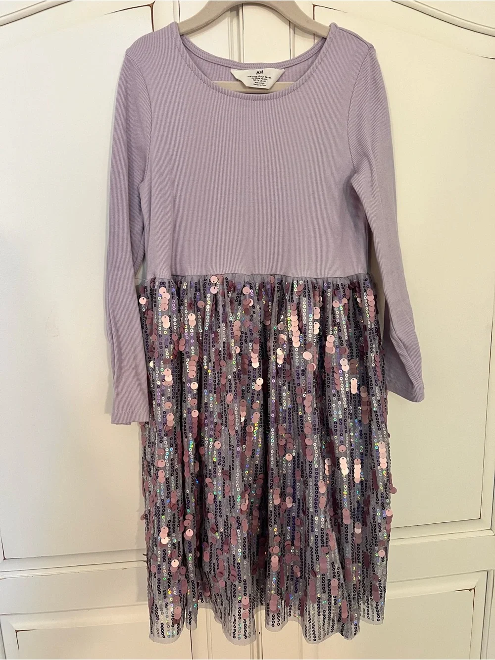 H&M Lavender Long-Sleeve Dress with Sequin Skirt